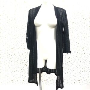 Umgee Black Open Knit Duster Cardigan Crochet Lace Sleeve Womens Small